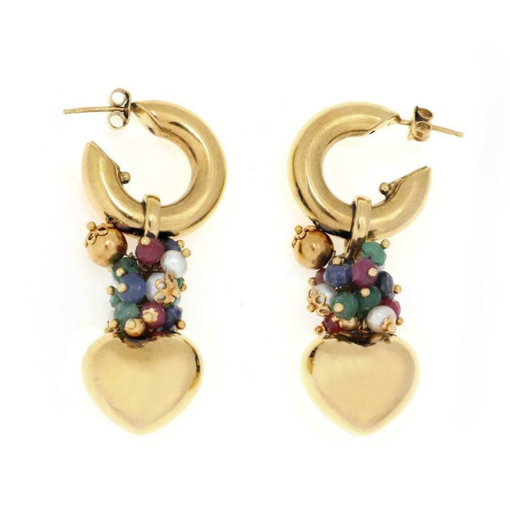 13ct Ruby Emerald Sapphire Pearls 18k Gold Hearts